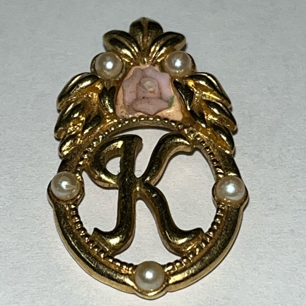 Vintage Avon Letter K Monogram Gold Tone Pendant